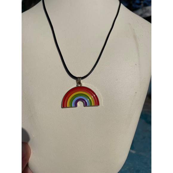 Rainbow necklace on adjustable wax rope (reversible to gold colored metal) - Picture 6 of 12